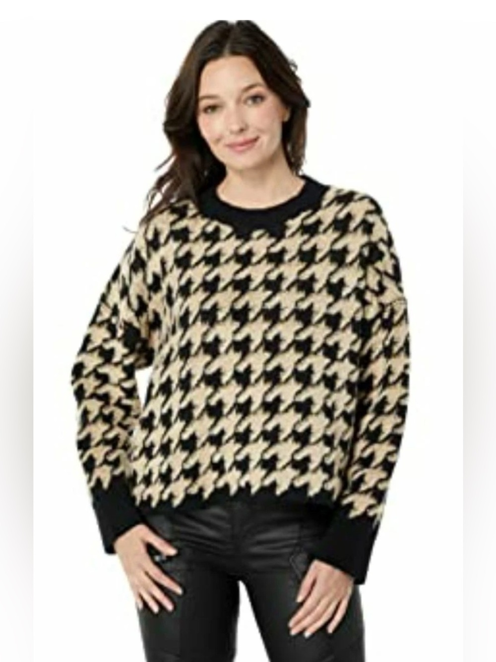 Max Studio Womens Knit Jacquard Houndstooth Black Ivory Sweater NEW Small ($108)